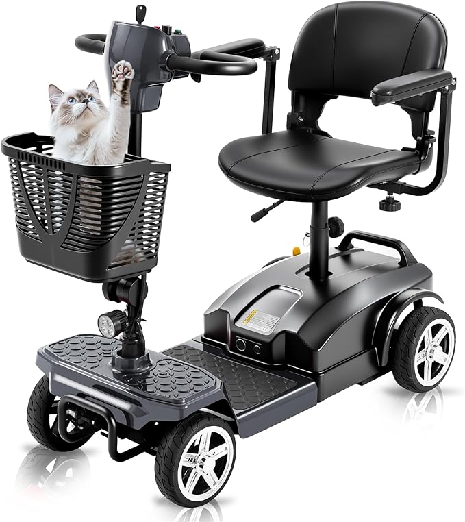 4 Wheel Mobility Scooter for Seniors & Adults 15 Mile Range, 6 MPH Powered Mobility Scooter with 300 lbs Capacity, Foldable Compact Mobility Scooter for Travel, Electric Wheelchair Gray