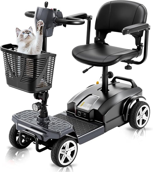 4 Wheel Mobility Scooter for Seniors & Adults 15 Mile Range, 6 MPH Powered Mobility Scooter with 300 lbs Capacity, Foldable Compact Mobility Scooter for Travel, Electric Wheelchair Gray