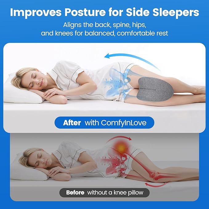 Knee Pillow for Side Sleepers, High-Density Memory Foam Leg Pillow for Side Sleeping, Heart-Shaped Design for Knees, Hips & Spinal Alignment, Grey