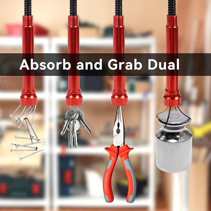24" Magnetic Pickup Tool with 4-Claw Grabber, Flexible Retrieval Tool, Bendable Hose Reacher Pickup Sweeper, Flexible Long Handy Reaching Assist Tool for Litter Pick Home Sink Drain Grabber
