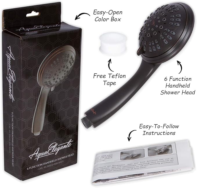 6 Function Luxury Handheld Shower Head - Adjustable High Pressure Rainfall Spray With Removable Hand Held Rain Showerhead For The Bathroom, 1.8 GPM - Oil-Rubbed Bronze & California Certified