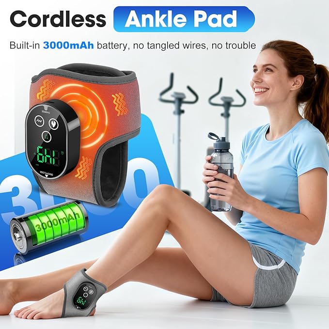Cordless Neuropathy Foot Massager, Rechargeable Ankle Heating Pad for Pain Relief, Foot and Ankle Massage for Circulation, Suitable for Reduce Fatigue and Plantar Fasciitis, Travel & Home Use