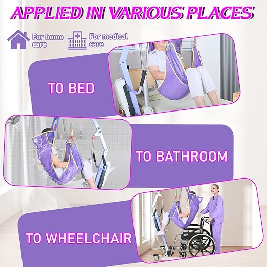 EZ Assistive Full Body Patient Lift Sling for Bed, Shower, Chair Transfer- Ideal for Elderly, Senior, Disabled, Quick-Drying Mesh Fabric, Supports Up to 500lbs (Purple, Medium)