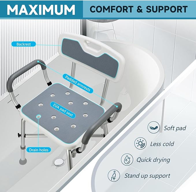 Shower Chair for Inside Shower, 600 lbs Heavy Duty Shower Chair for Elderly and Disabled, Height Adjustable Shower Chair with Arms and Back, Bath Chairs for Seniors, Adults, Handicap