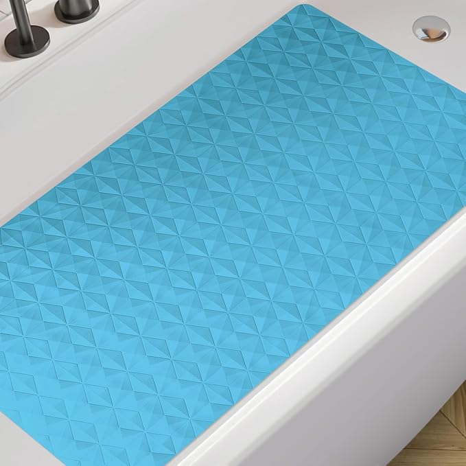 WRISIN Non Slip Bathtub Mat for Bath Tub Shower - Natural Rubber Mat with 241 Suction Cups - Soft Bathroom Safety Mat - Unique Diamond Pattern - Fatigue Relief - Machine Washable - 16 × 28 Inch