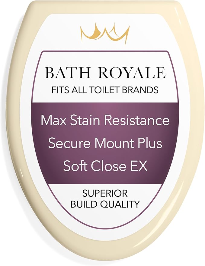 Bath Royale Toilet Seat Elongated with Cover BR501-02 Soft Close, Heavy Duty, Comfortable, Stain-Resistant and Easy to Keep Clean, Fits All Toilet Brands, Executive Series - Almond/Bone