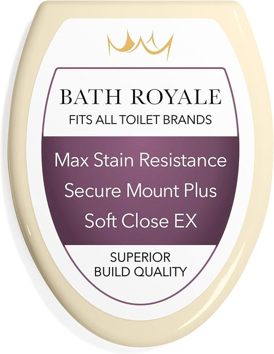 Bath Royale Toilet Seat Elongated with Cover BR501-02 Soft Close, Heavy Duty, Comfortable, Stain-Resistant and Easy to Keep Clean, Fits All Toilet Brands, Executive Series - Almond/Bone
