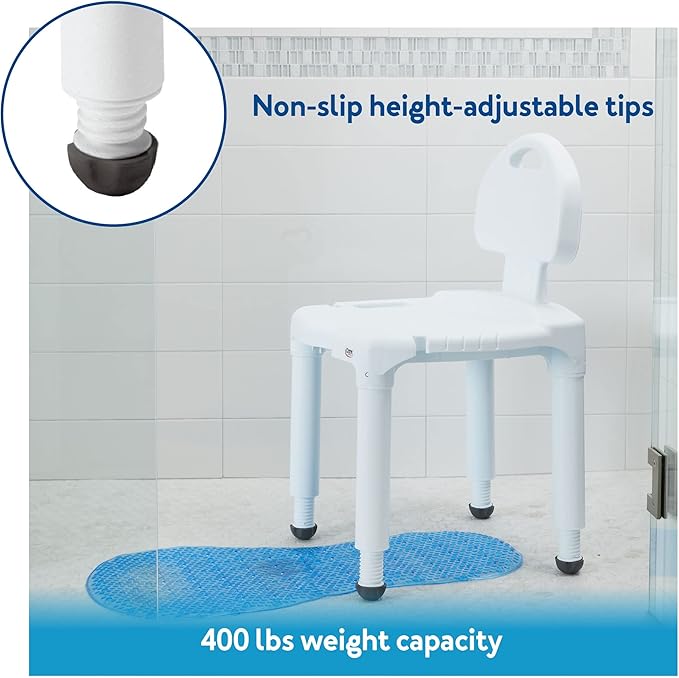 Carex Bath Seat And Shower Chair with Backrest for Seniors, Bath Chair For Elderly, Disabled, Handicap, and Injured Persons, Supports Up To 400lbs, Shower Seat For Inside Shower, Made in USA