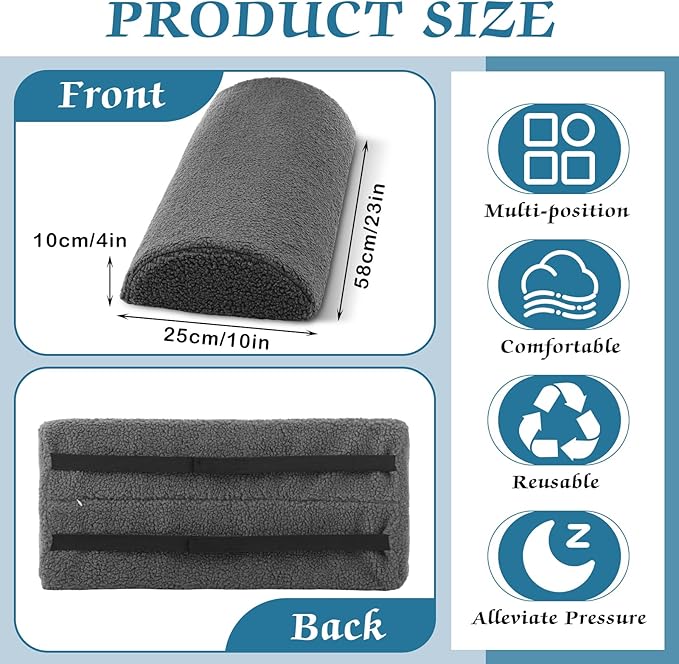 Queekay Recliner Leg Rest Cushion Large Half Moon Bolster Pillow 22.8 x 9.84 x 4 Inch Lumbar Support Pillow Bed Sleeping Semi Roll for Legs, Knees, Lower Back, Ankle and Foot Washable Cover(Grey)