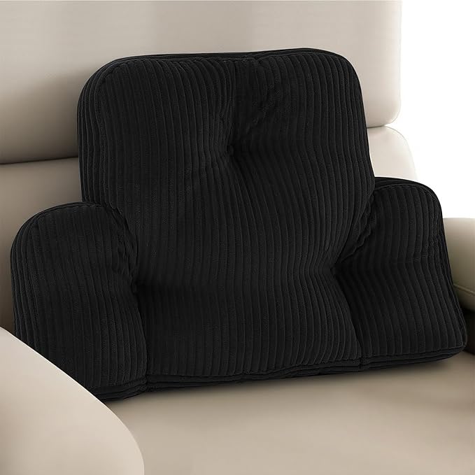 Lumbar Support Pillow for Recliner, Large Back Support Pillow for Office Chair, Tufted Corduroy Back Cushion for Elderly, Lower Back Pain Relief, Ideal for Sofa & Couch, Black