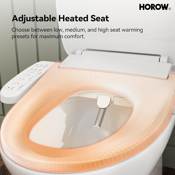 HOROW T0338W One Piece Toilet with Smart Seat, Elongated ADA Height Toilets with Heated Seat, Luxury Smart Toilet with Bidet Built-in, Dual Flush 12'' Rough-in, Standard White Toilet