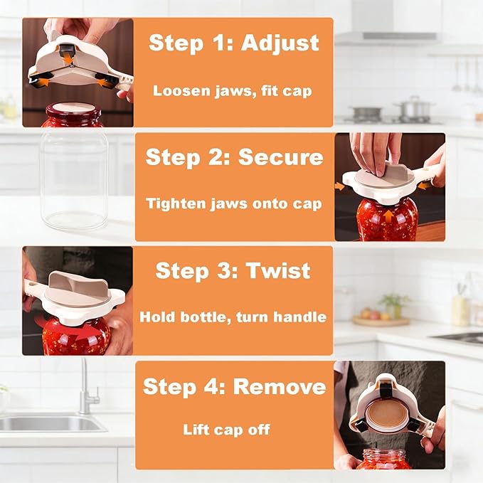 Jar Opener for Weak Hands & Seniors with Arthritis, Adjustable Lid Remover for Bottles, Easy Grip Can Opener Manual