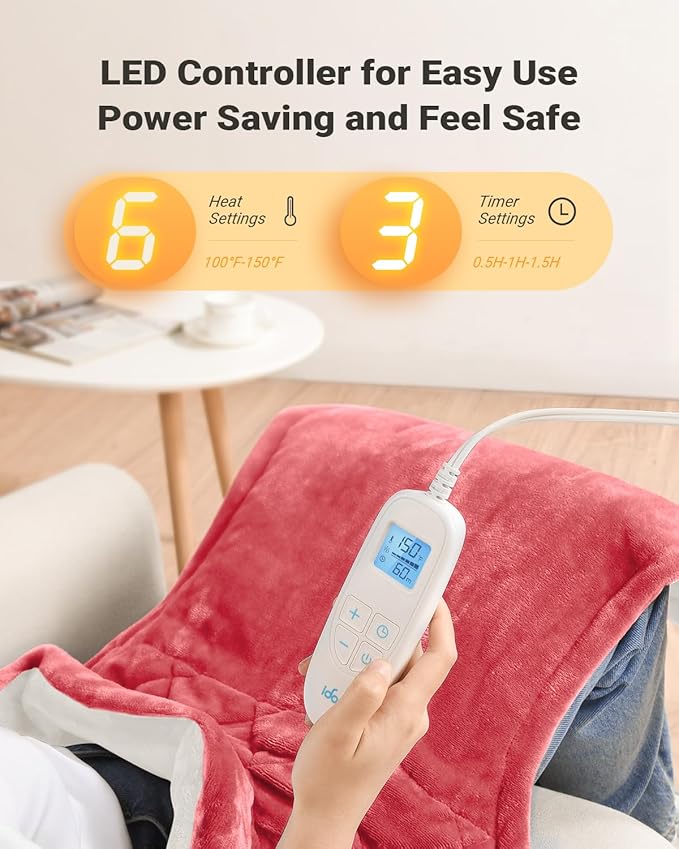 iDOO Heating Pad for Back Neck & Shoulders Pain Relief, FSA Eligible Items, Mothers Day Gifts for Mom, Large Full Body Electric Heat Pad, 6 Heat Settings, Birthday Gifts for Women Men Seniors, Pink