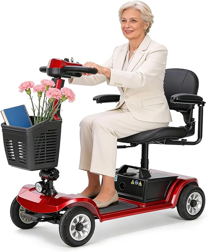 4 Wheel Mobility Scooter for Seniors & Adults Easy to Use Operate and Foldable,Heavy Duty 418 LBS, 12.4 Mile Range, Tight Turning Radius