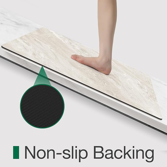LUMI Ultra Thin Bath Mat, Super Absorbent Quick Dry Bathroom Rugs, Non-Slip Bathroom Mats, Marble Bathmats Fit Under Door, Bathtub, Sink, Shower Room, 24"x44", White Marble
