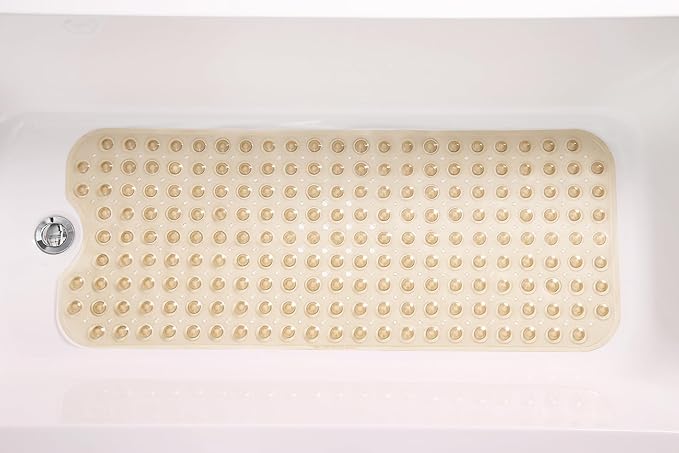 Extra-Long Non-Slip Bathtub & Shower Mat 39”x16” (Smooth/Non-Textured Tubs Only) Safe, Clean, Machine-Washable, Superior Grip&Drainage, Vinyl, Transparent Light Brown