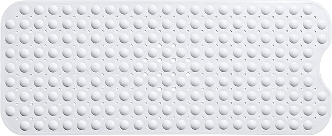 Extra-Long Non-Slip Bathtub & Shower Mat 39”x16” (Smooth/Non-Textured Tubs Only) Safe, Clean, Machine-Washable, Superior Grip&Drainage, Vinyl, Opaque White