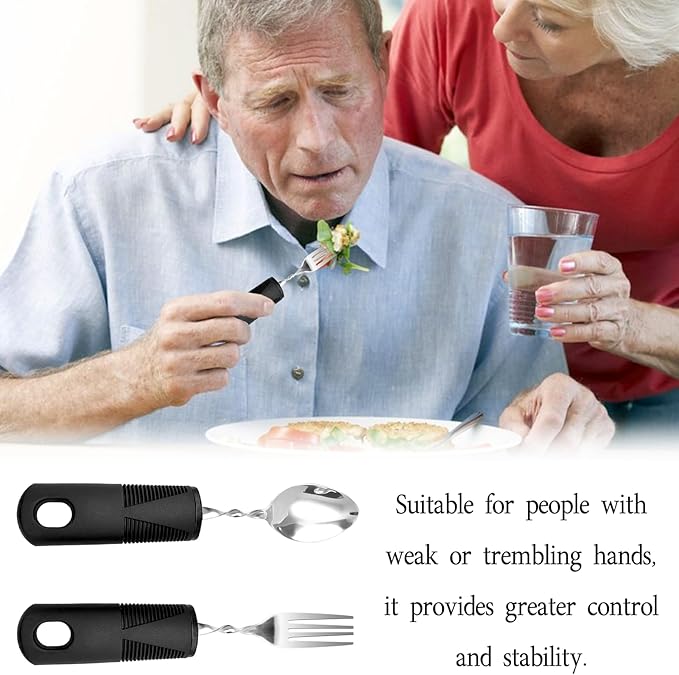 Bendable Adaptive Utensils,1 Pcs Spoon,1pcs Fork(Black),for Elderly, Disabled People, Parkinson’S, Arthritis, Hand Tremors, Weak Hand Grip & Handicapped,Convenient for Independent Eating
