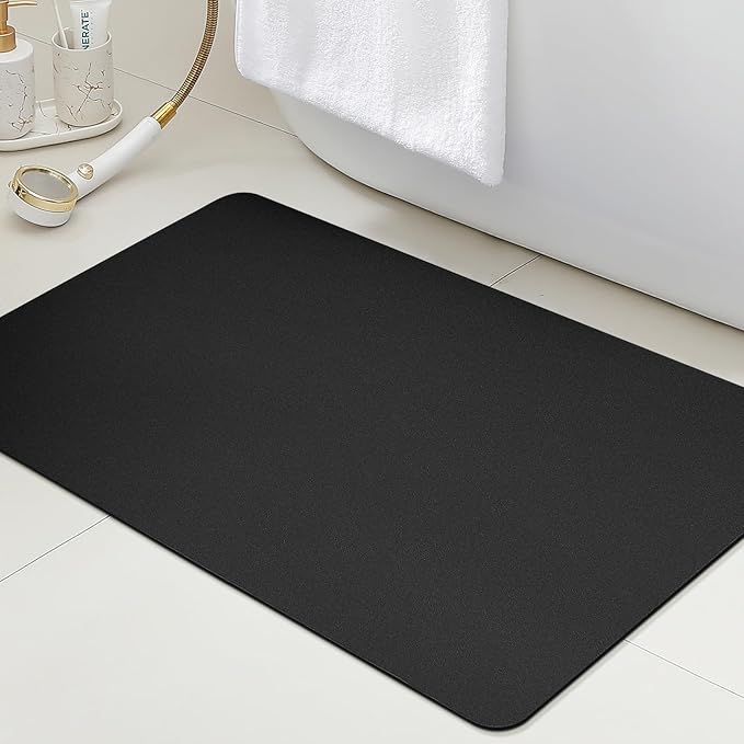 ACCUMTEK Non Slip Bath Mat, Thin Bathroom Rugs Fit Under Door, Quick Dry Bath Mats, Machine Washable Bath Rugs for Bathroom, Bathtub & Kitchen, Bathtub & Kitchen, Black/Solid/24 x17