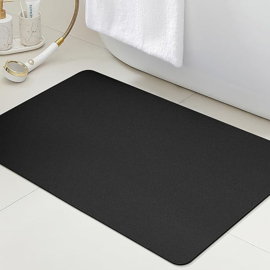 ACCUMTEK Non Slip Bath Mat, Thin Bathroom Rugs Fit Under Door, Quick Dry Bath Mats, Machine Washable Bath Rugs for Bathroom, Bathtub & Kitchen, Bathtub & Kitchen, Black/Solid/24 x17