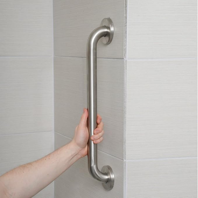 Amazon Basics Bathroom Handicap Safety Grab Bar, 24-inch Length, 1.25 Inch Diameter, Shower, 500LBs Capacity, ADA Compliant, Stainless Steel