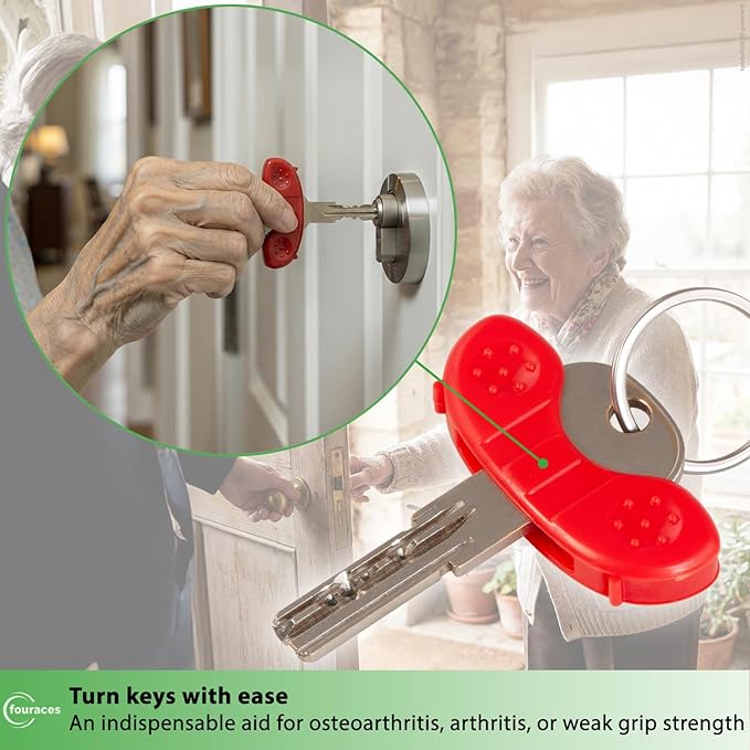 Key Turner Aid with Ergonomic Handle – 4 Pack, Large Easy-Grip Surface, Added Leverage to Turn the Key with Low Hand Strength, Arthritis Daily-Living Support, Disability Assistive Device
