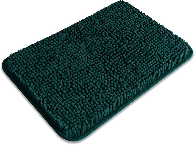 Small Bathroom Rug 12"x18" – Washable and Absorbent Bath Mat, Non Slip, Thick Soft Chenille Bath Rugs for Bathroom Floor, Shower, Sink, Dog mat(Dark Teal)