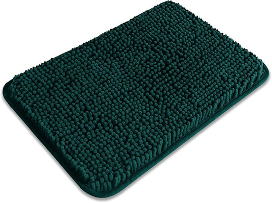 Small Bathroom Rug 12"x18" – Washable and Absorbent Bath Mat, Non Slip, Thick Soft Chenille Bath Rugs for Bathroom Floor, Shower, Sink, Dog mat(Dark Teal)