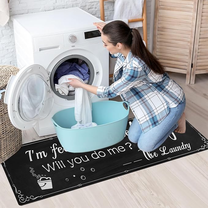 XLHOMO Laundry Room Rug Runner, 17"x60" Non Slip Nappa Leather Laundry Rugs, Black Farmhouse Washable Floor Laundry Mats for Laundry Room, Entryway, Kitchen, Bathroom, Mudroom, Washroom, Hallway Decor