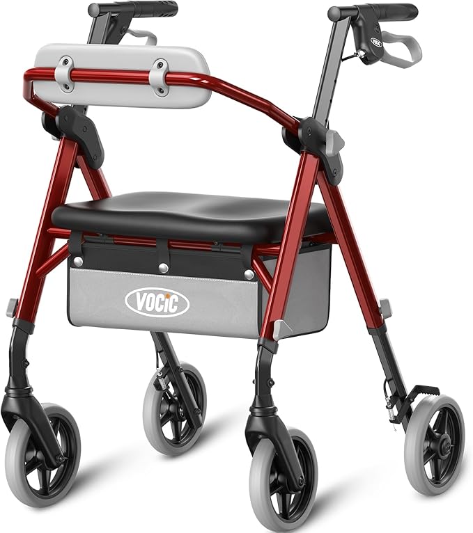 VOCIC Walkers for Seniors, Z11 Rollator Walker with Seat, Max 380 lbs, Avant Walkers with Ergo Seat & Backrest, Foldable Rollator Adjustable Height, All Terrain Walker, Lightweight