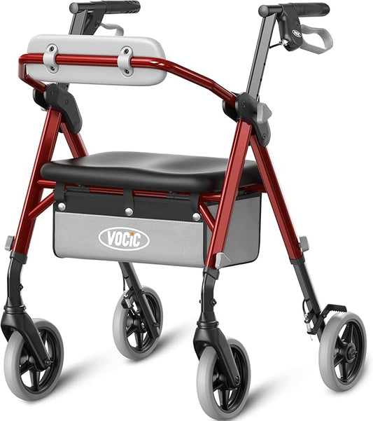 VOCIC Walkers for Seniors, Z11 Rollator Walker with Seat, Max 380 lbs, Avant Walkers with Ergo Seat & Backrest, Foldable Rollator Adjustable Height, All Terrain Walker, Lightweight