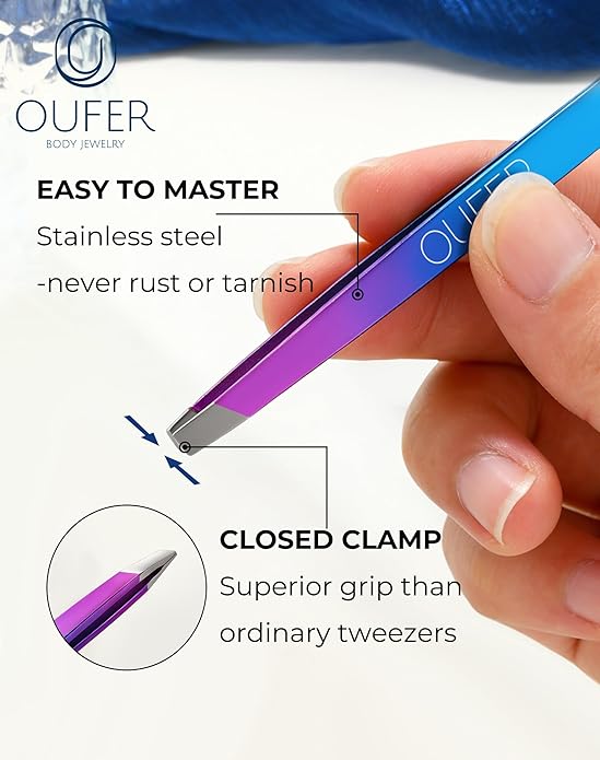 OUFER Piercing Ball Grabber, 16G 18G Flat Back Earrings Piercing Guide needle Tool, Surgical Steel Internally Threaded Push Pin External Thread Assistant Body Piercing Kit for Ear Nose Lip Tool