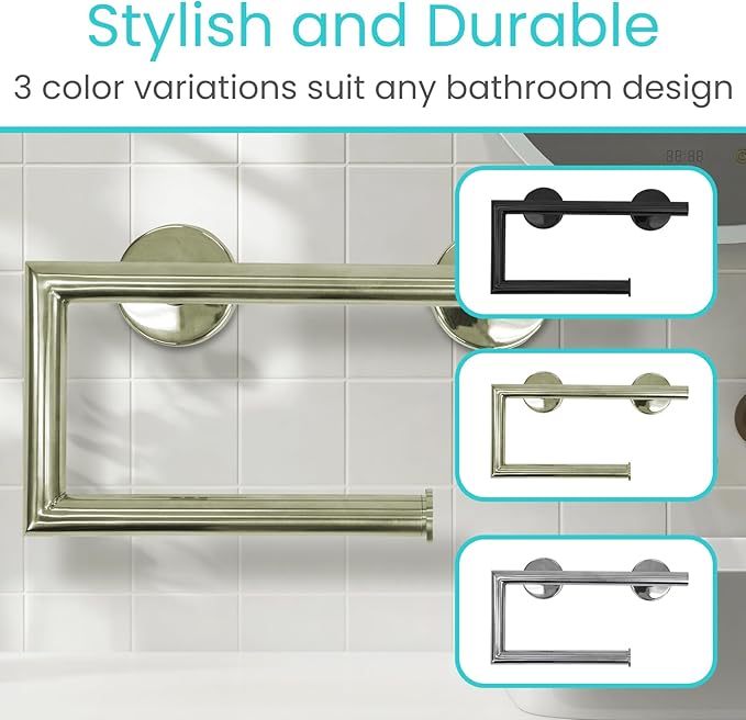 Vive Grab Bar with Toilet Paper Holder (350lbs) - Handrail Bar Combo for Bathroom Wall - Safety Support for Elderly, Seniors & Disabled - Handicap Assist for Restroom Walls & Getting up from Toilets