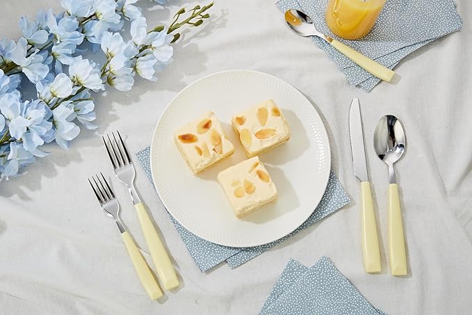 ANNOVA Silverware Set Stainless Steel Colorful Handle Tableware Kitchen Flatware Set Utensils, Includes Dinner Knives, Forks, Spoons, Salad Forks & Dessert Spoons (Yellow, 20 Pieces)