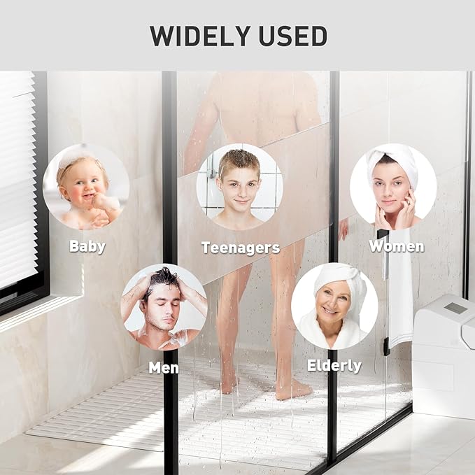 XIYUNTE Shower Mat Non Slip Bath Mat for Tub Non Slip Bathtub Mat - 36 x 16 inches Bath Tub Mat Anti Slip Shower Mats for Inside Shower with Powerful Suction Cups and Drain Holes, Cream White