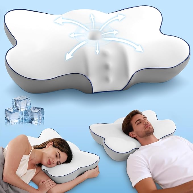 The Original Patented Cervical Neck Pillow for Pain Relief, Ergonomic Neck Support Pillow with 3D Ice-Silk Mesh Cover and Oeko-TEX Memory Foam, Orthopedic Pillow for Back Stomach Sleepers (White)