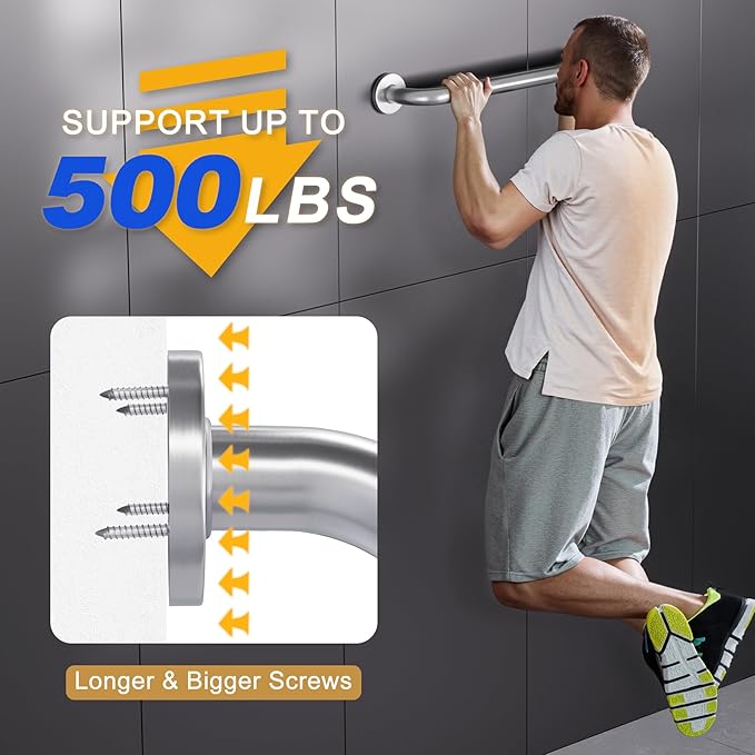 AmazerBath Grab Bars for Bathtubs and Showers Anti Slip, Shower Grab Bars for Seniors Stainless Steel, Handicap Grab Bars, Bath & Shower Grab Bars, Thickened Bar Holds 500LBS, 20" L x 1.25" D
