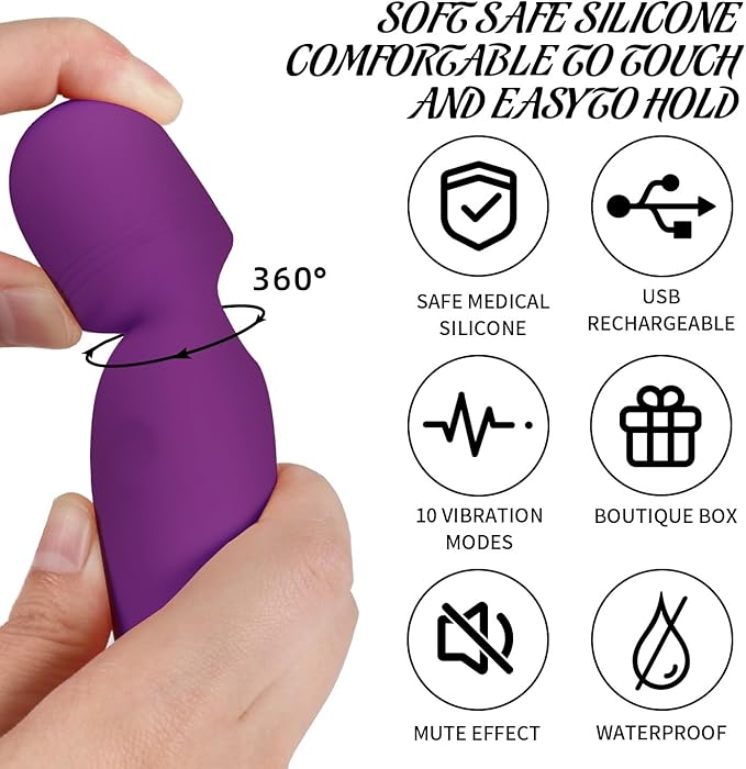Fuwyiy Mini Massager Tools,Small Waterproof Cordless Handheld Massager with 10 Vibration Modes, Personal Handheld Massager for Back（Purple）