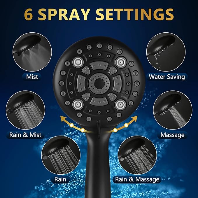 6 Spray Modes High Pressure Handheld Shower Base Upgraded 5 Inches Shower Head with Handheld Spray Matte Black Handheld Shower Head 60 Inches Stainless Steel Hose-Shower Door Bootom Seal Strip