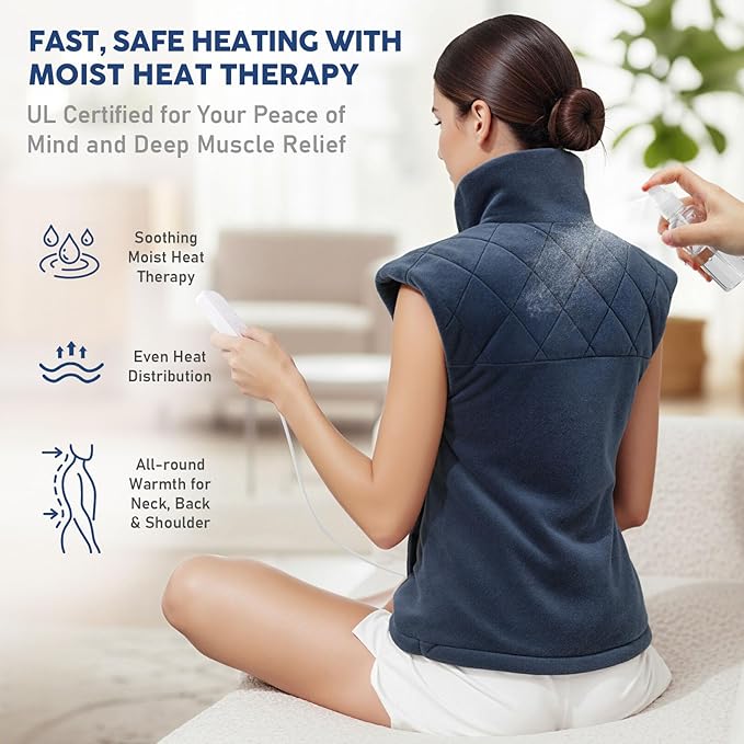 Mothers Day Gifts for Mom Her, Electric Heating Pad for Neck Shoulders and Back Pain Relief, Large Weighted Neck Shoulders & Back Heat Pad, 6 Heat Settings Auto-Off, Gray
