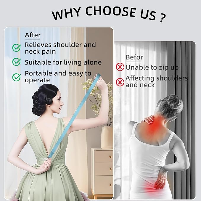 Lenporl Zipper Helper Pull for Dresses with 5 Hooks and Reinforced Design Zipper Helper with Detachable Clip Includes Bonus Metal Chain for Seniors and Pregnant Women (Blue)