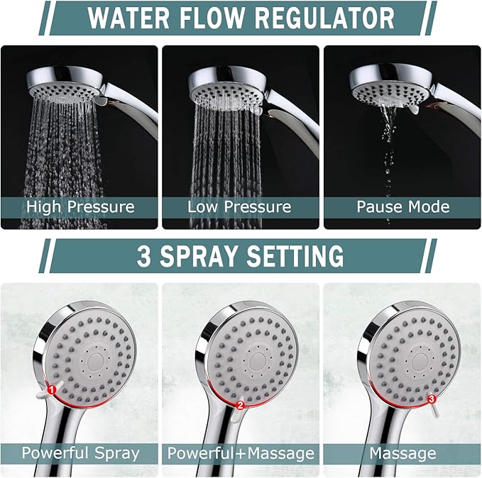 Taiker Filtered Shower Head, High Pressure Rainfall Shower Head/Handheld Shower Filter Combo, Luxury Modern Chrome Plated with 60'' Hose Anti-leak with Holder (Silver)
