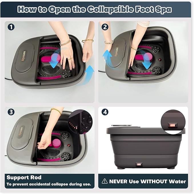 Collapsible Foot Bath, Foot Spa Bath Massager with Heat, Bubble, Remote Control, Temperature Control, 3 Pedicure Attachments, Feet Soaking Tub for Stress Relief