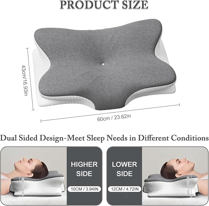 Cervical Pillow for Neck Pain Relief - Ergonomic Memory Foam Pillow with Arm Rest Slot & Cotton Pillowcase, Dual-Height Orthopedic Support Contour Pillow for Side, Back, Stomach Sleepers
