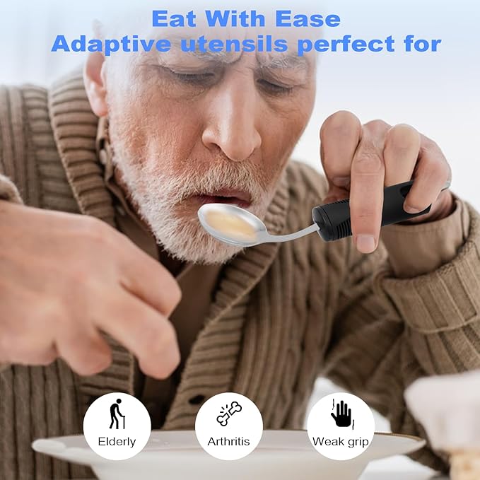 Adaptive Utensils, Weighted Utensils for Hand Tremors, Utensils for Parkinsons Patients,Elderly,Arthritis,Weak Hand Grip. Stainless Steel Knife,Fork,Spoons and Rocker Knife Set (4pcs Left-Handed)