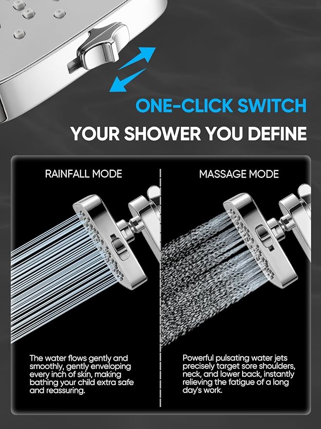 Cobbe Dual Shower Head with Magnetic Handheld, High Pressure Rain Shower Combo 2-in-1 Fixed & Detachable, Multiple Spray Modes, Built-in Magnet Dock 6ft Hose, Chrome