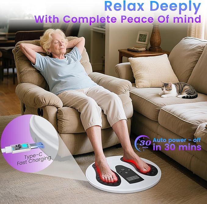 EMS Foot Massager with Infrared Therapy for Neuropathy,Foot Circulation Stimulator for Pain Relief,10 Modes & 20 Strengths for Plantar Fasciitis,Swelling,Cramps,RLS
