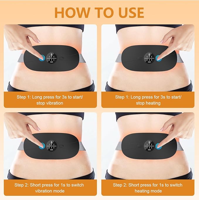 Portable Heating Pad for Period Cramps: Cordless Menstrual Heating Pad with 3 Heat Levels and 3 Massage Modes, 3s Fast Heating Gift for Women and Girl Black
