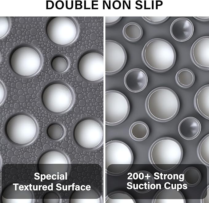 Square Shower Mat Non Slip, 27" x 27" Large Shower Mats for Inside Shower, Soft TPE Shower Floor Mat with Suction Cups and Big Drain Holes, Anti Slip Shower Stall Matt, Grey
