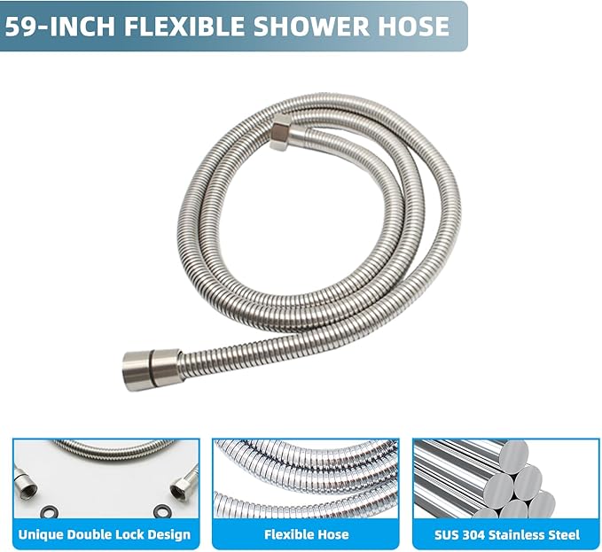Solid Brass Handheld Shower Head Arc Design High Pressure Brushed Nickel Hand Shower Wand with Adjustable Supply Elbow Wall Connector Shower Holder and 59″ Stainless Steel Hose Set